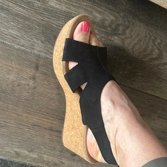 Clarks Black Wedge Sandals with Cork Platform - Picture 5 of 5